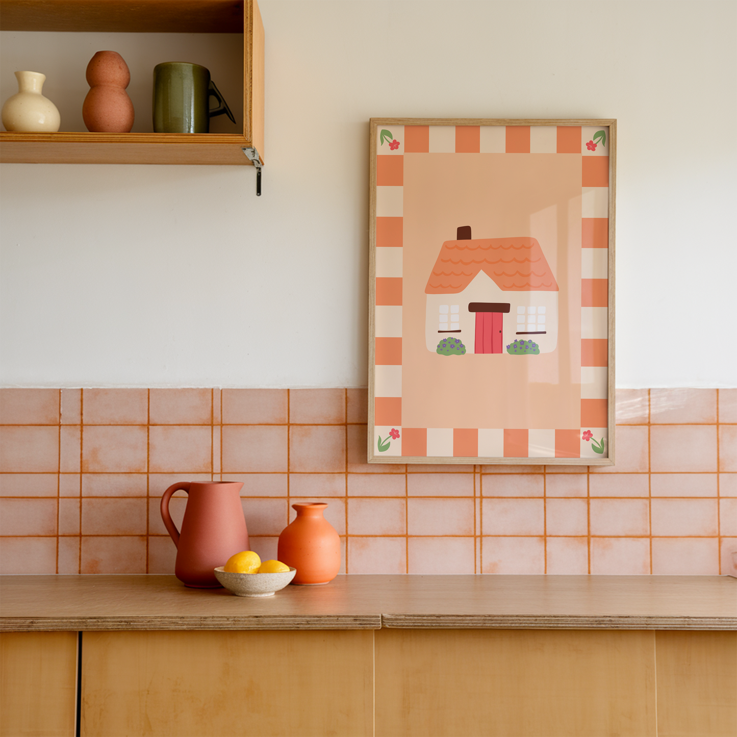 Cute Cottage Print - Orange Cottagecore Wall Art
