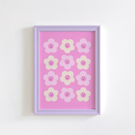 Smiling Daisies Print - Pink Wall Art