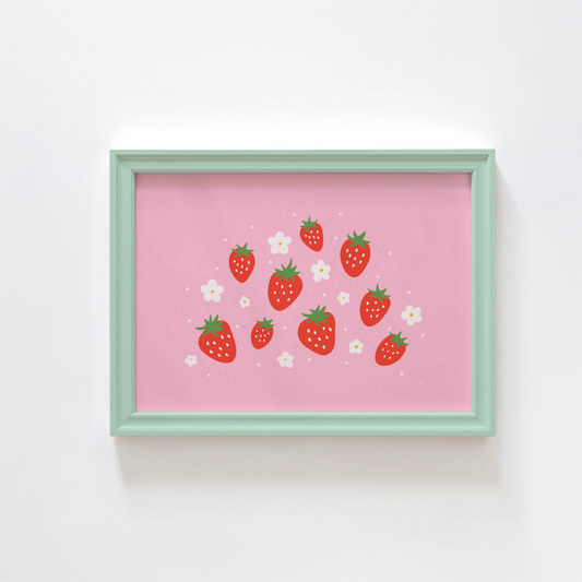 Strawberry Print - Pink Fruit Wall Art