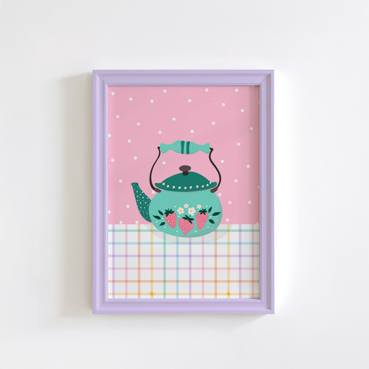 Strawberry Kettle Print in Pink & Teal