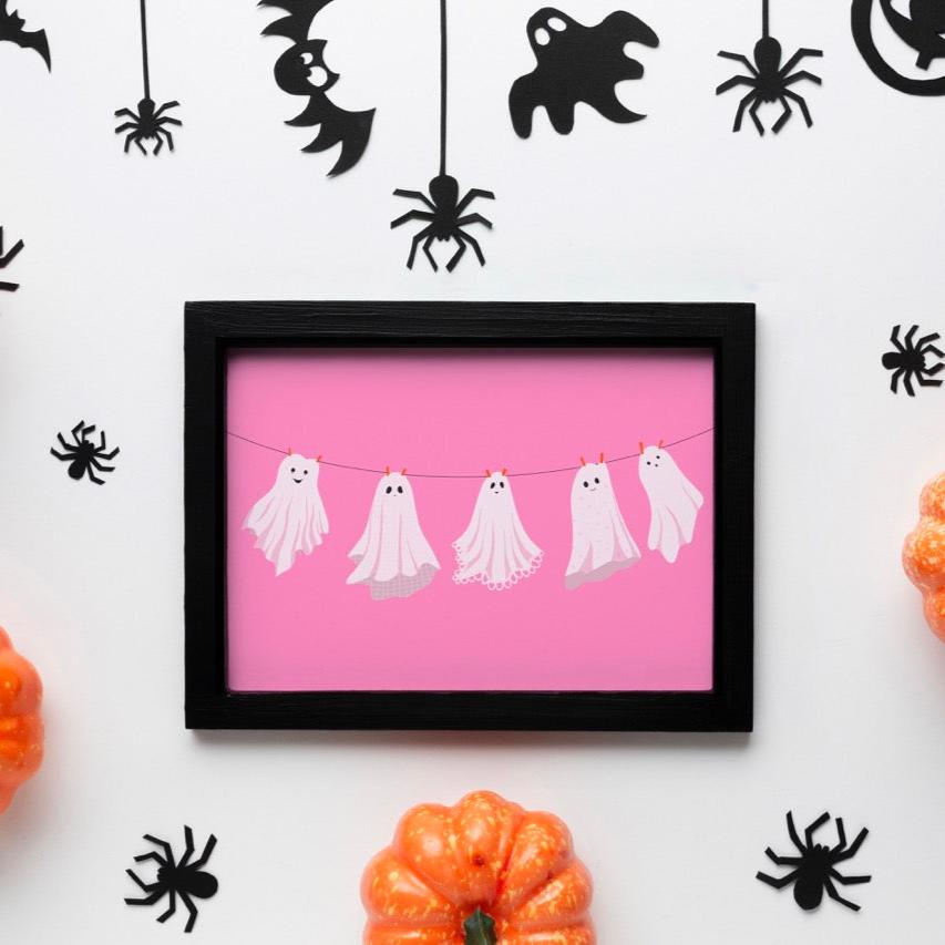Ghosts On A Washing Line Print in Pink