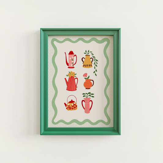 Autumnal Vases Print - Floral Illustration Art