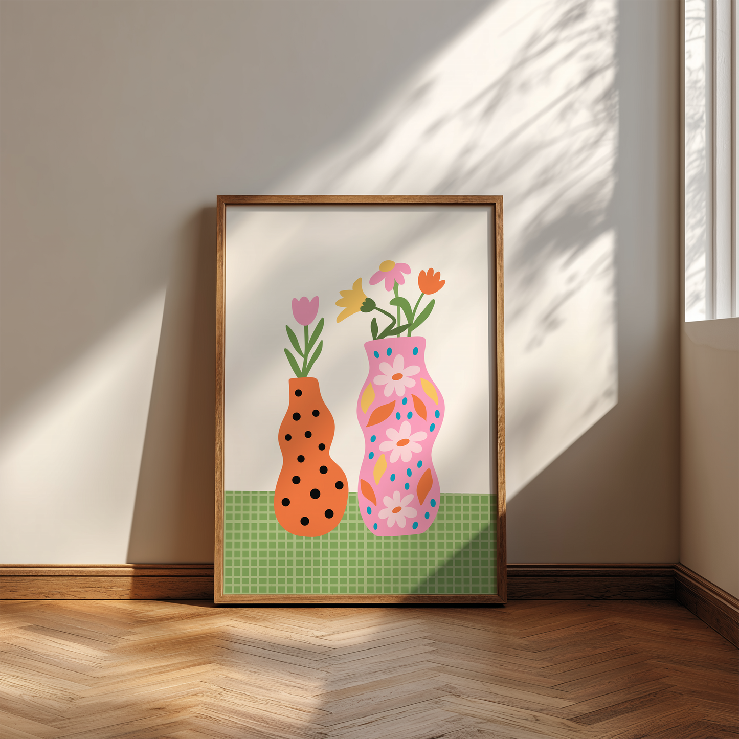 Colourful Vases Print in Pink, Orange and Green
