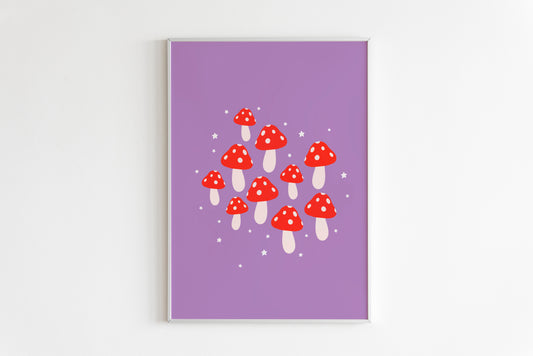 Cute Mushroom Print in Purple