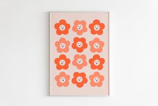Orange Retro Flower Print