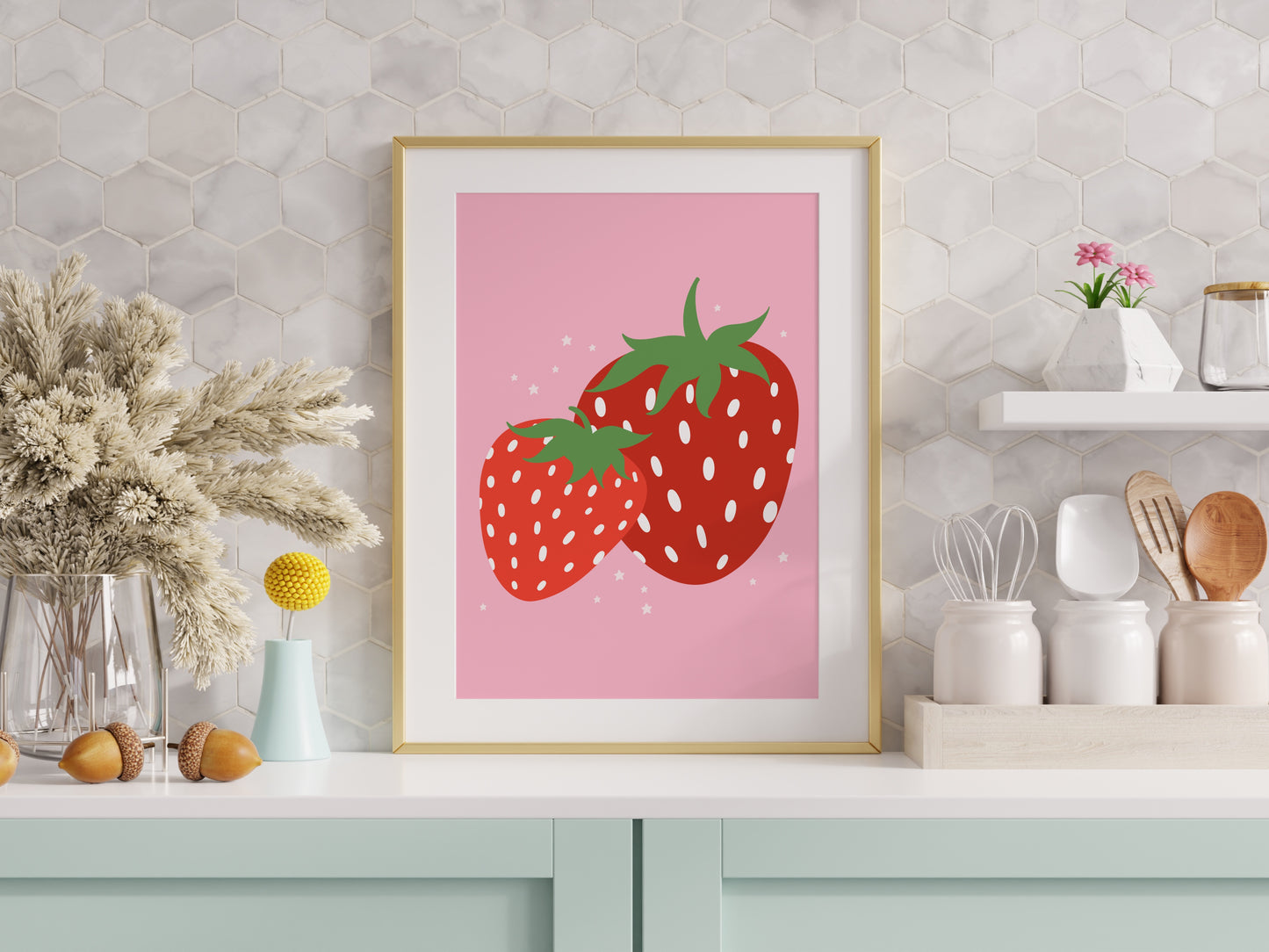 Big Strawberries Print in Pink