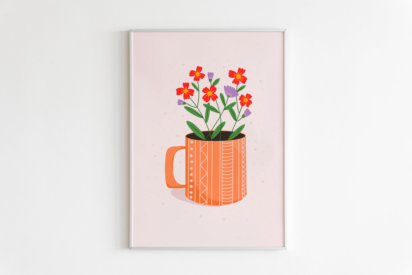 Mug With Flowers Print in Pale Pink & Orange