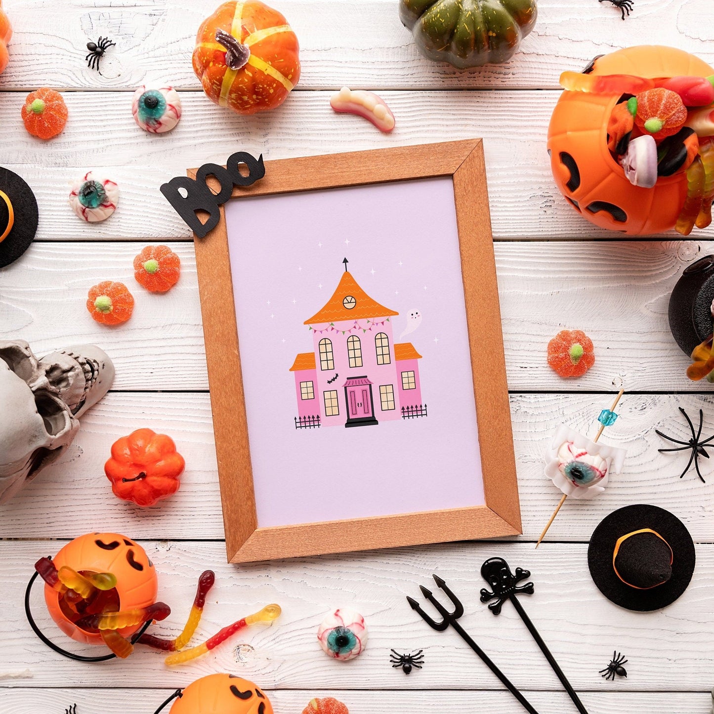 Haunted House Print - Pastel Spooky Wall Art