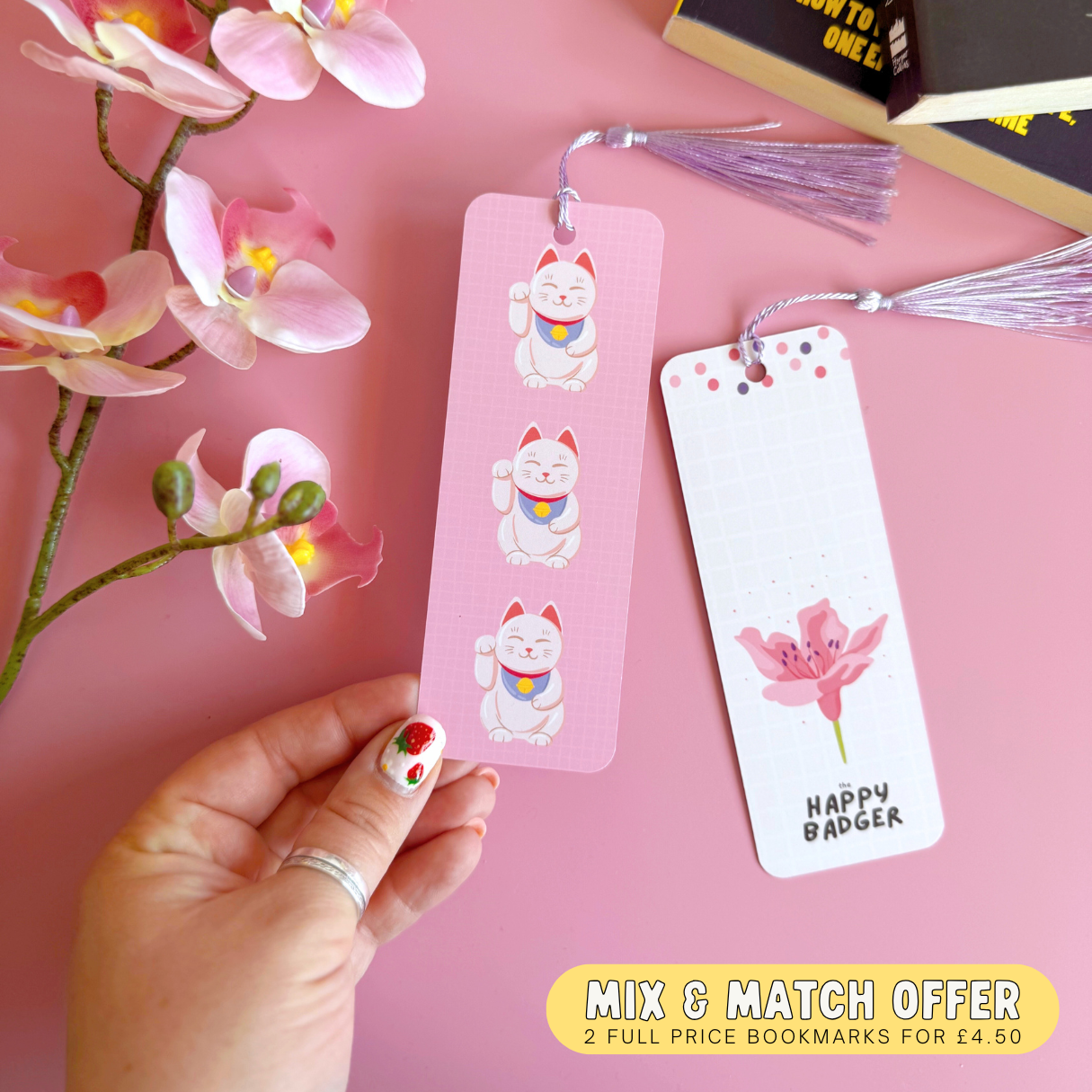 Maneki Neko, Lucky Cat Bookmark - Pink Japanese Inspired Bookmark with Co-Ordinating Tassel
