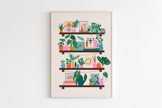 Plants on Shelves Print