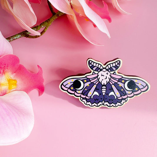 Magical Moth Wooden Pin Badge