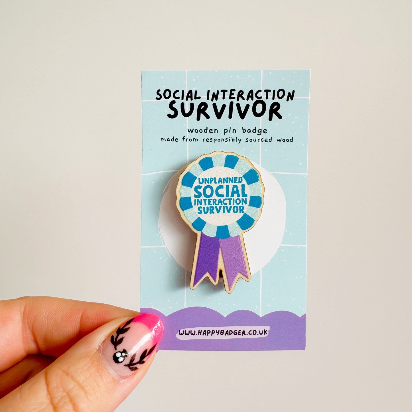 Social Interaction Survivor Wooden Pin Badge