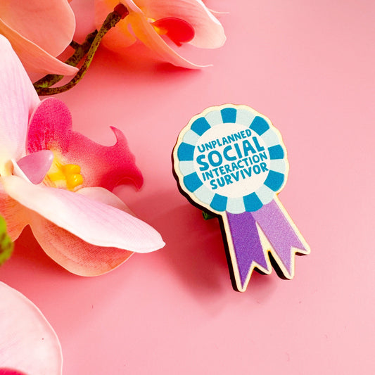 Social Interaction Survivor Wooden Pin Badge