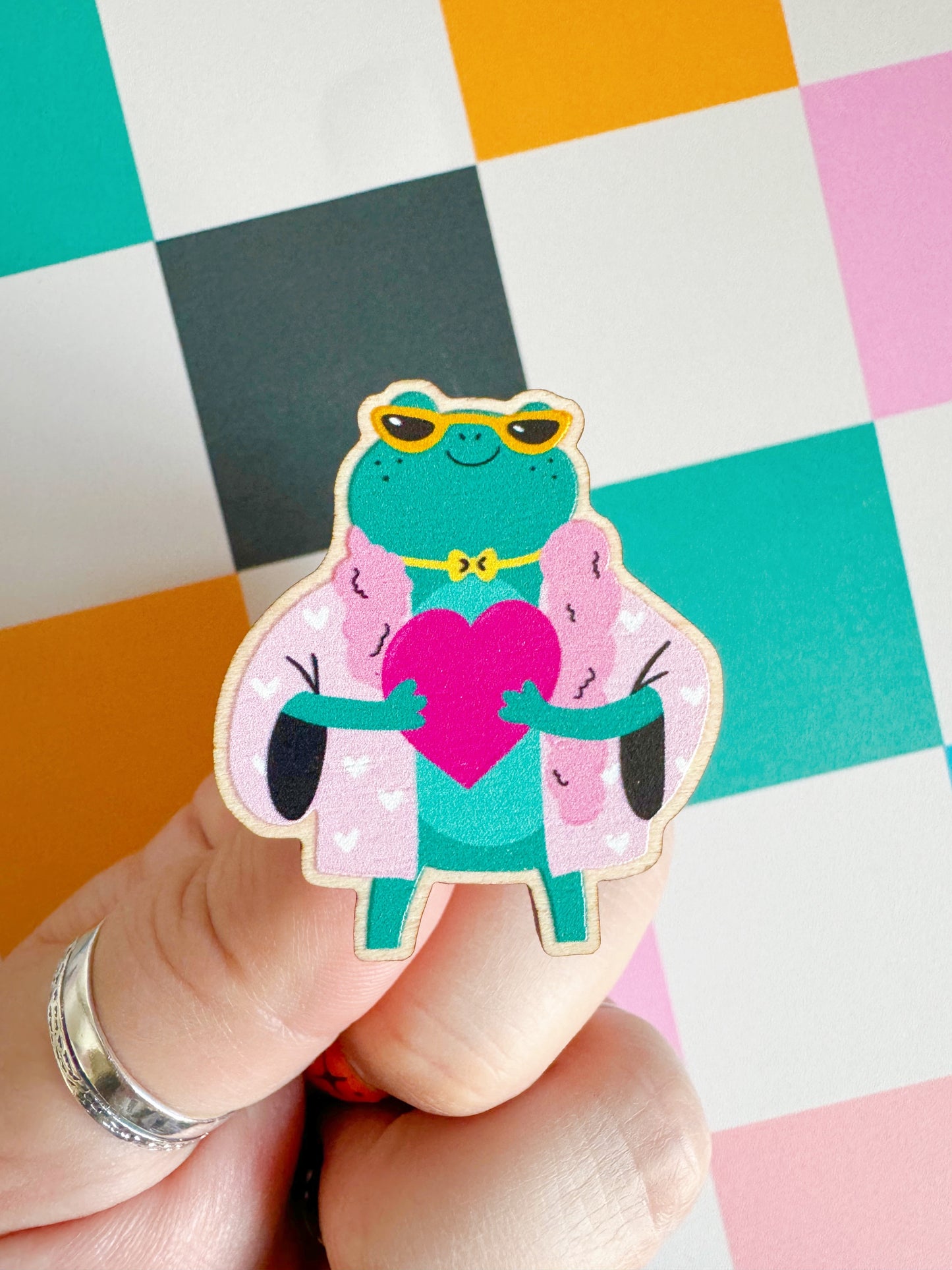 The Fancy Frog Wooden Pin Badge