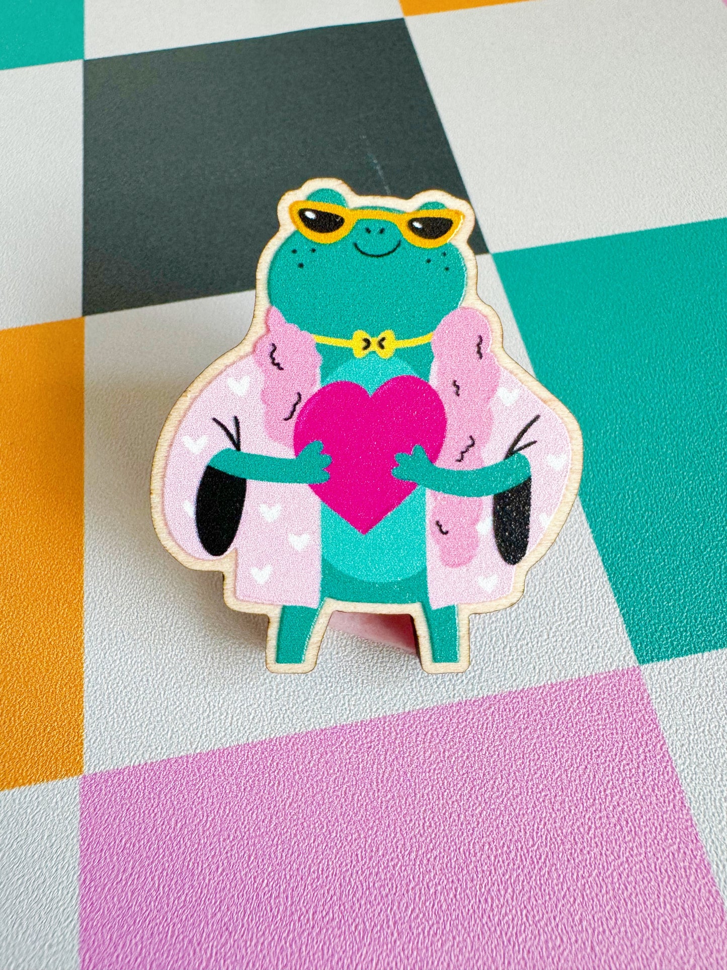 The Fancy Frog Wooden Pin Badge