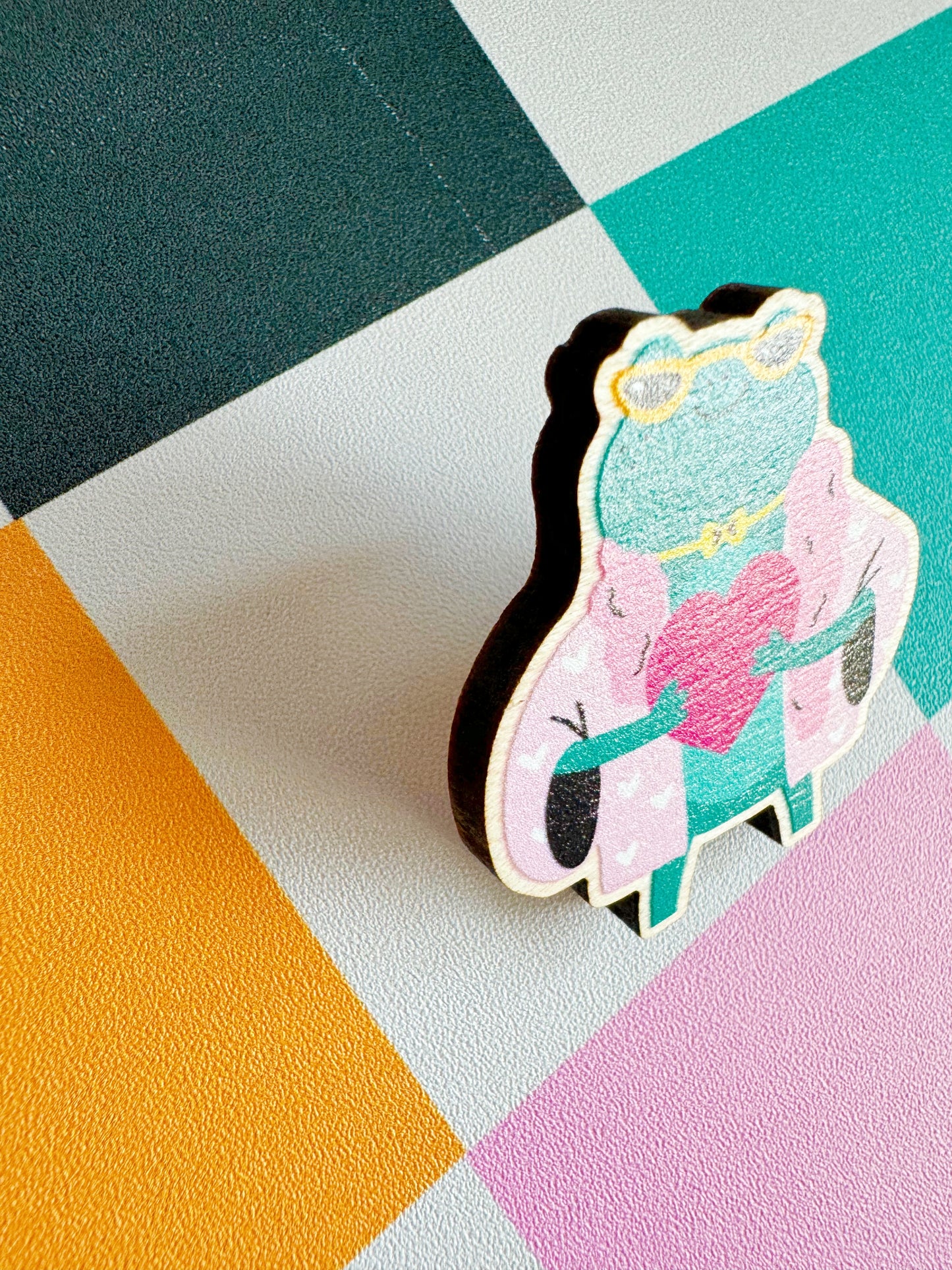 The Fancy Frog Wooden Pin Badge