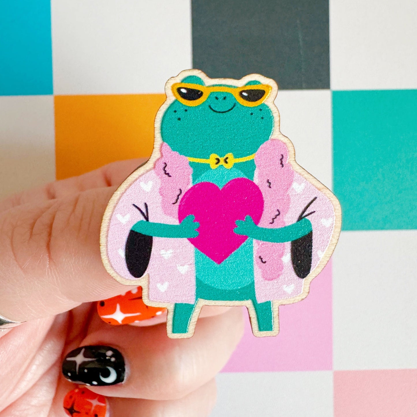 The Fancy Frog Wooden Pin Badge