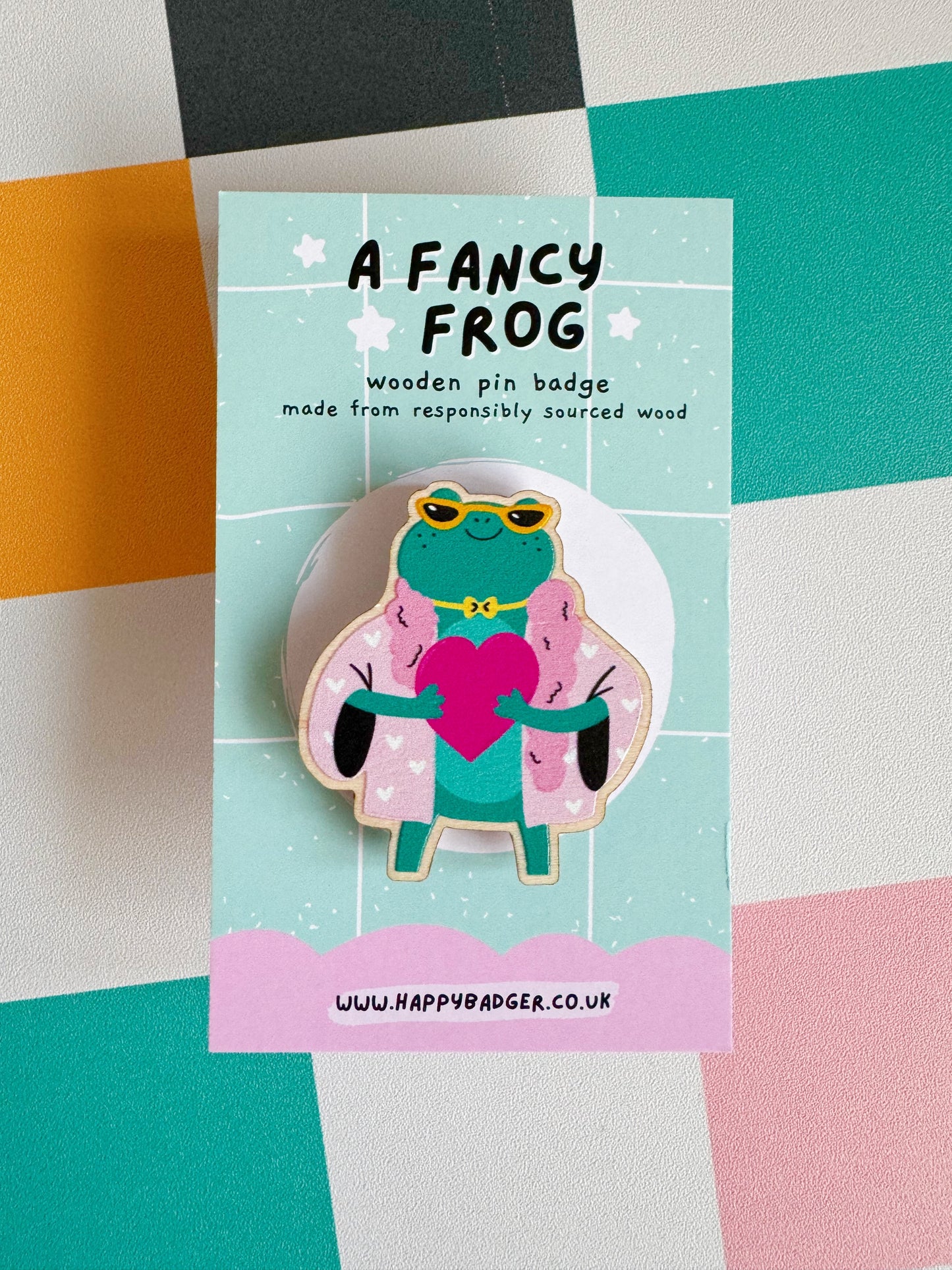 The Fancy Frog Wooden Pin Badge