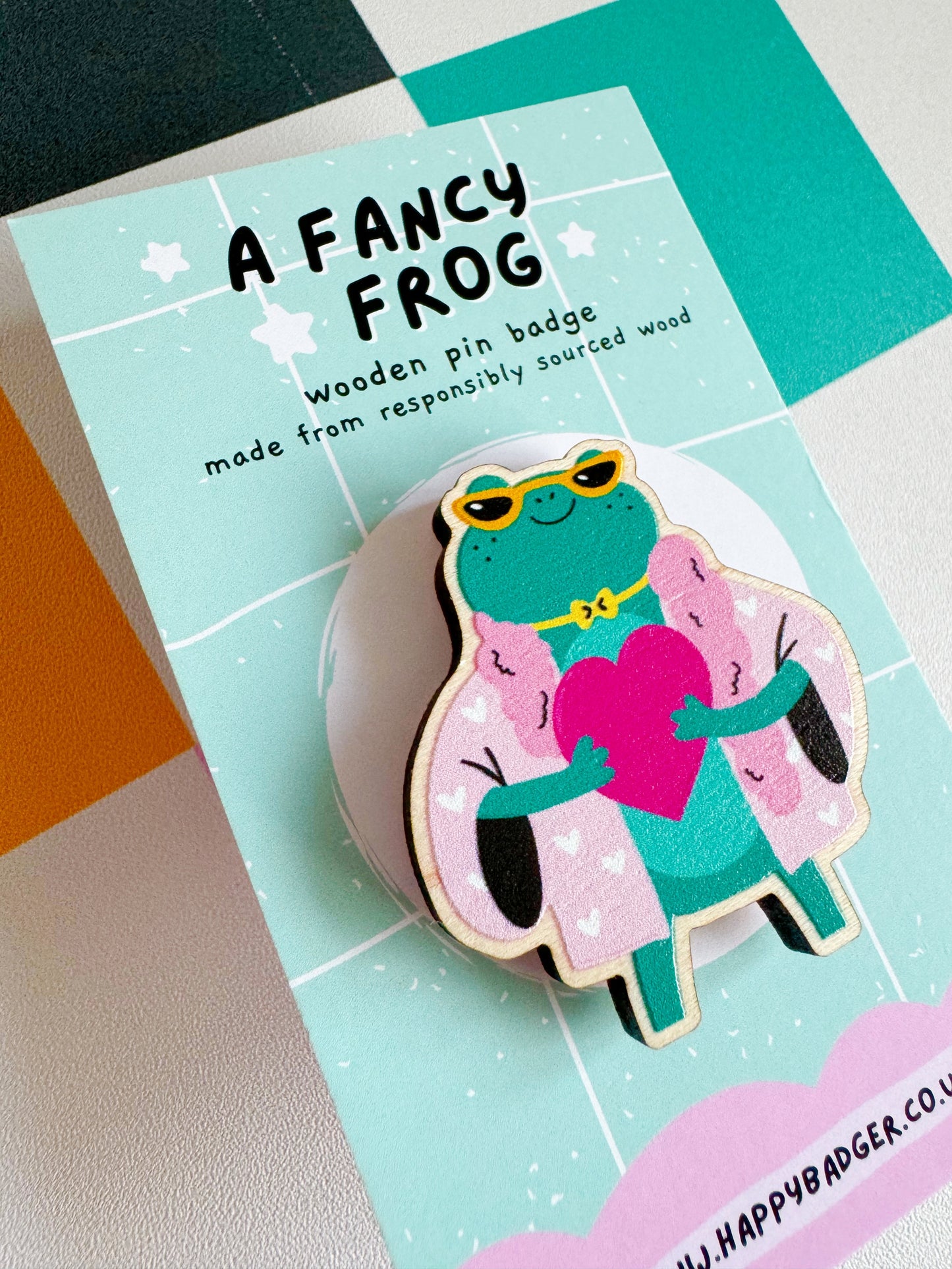 The Fancy Frog Wooden Pin Badge