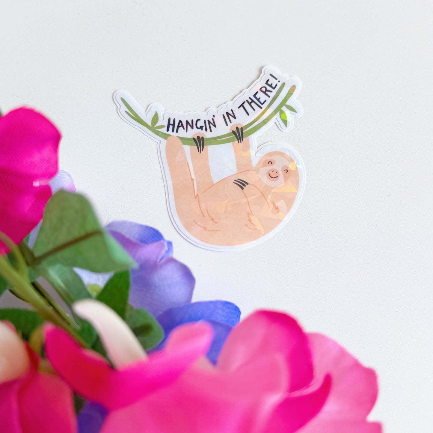 Hangin' In There - Stella The Sloth - Positive Holographic Sticker
