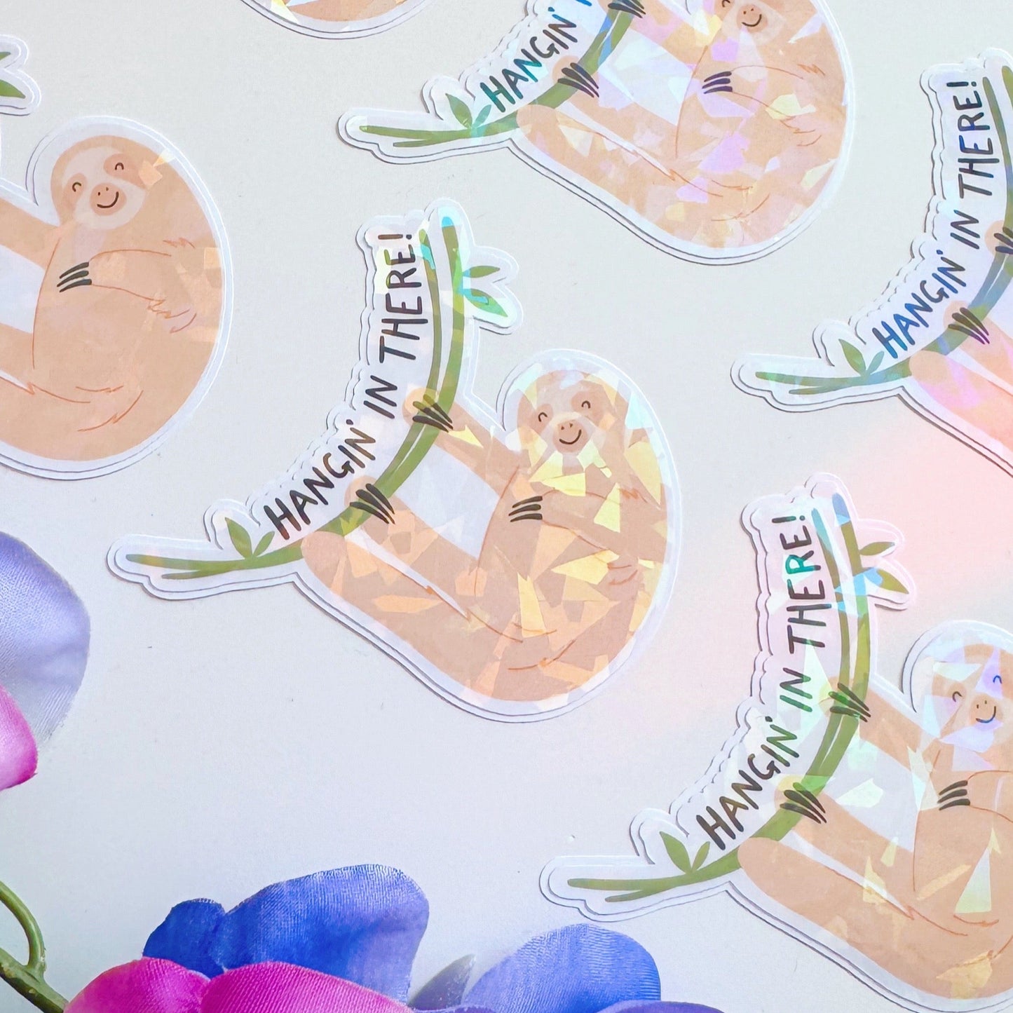 Hangin' In There - Stella The Sloth - Positive Holographic Sticker