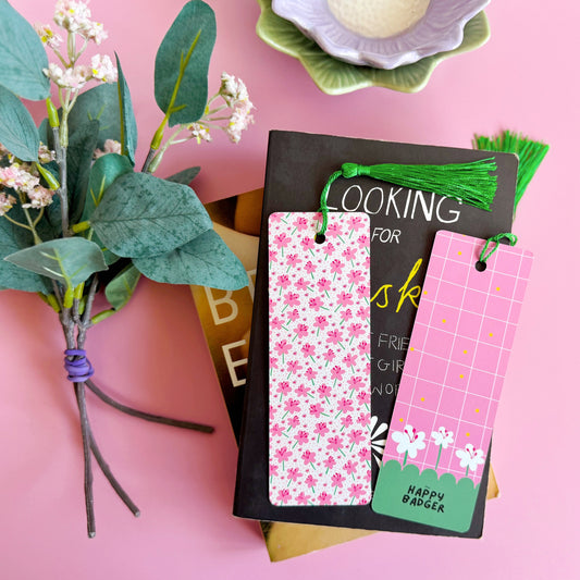 Pink Floral Bookmark - Pink Floral Patterned Bookmark with Co-Ordinating Tassel