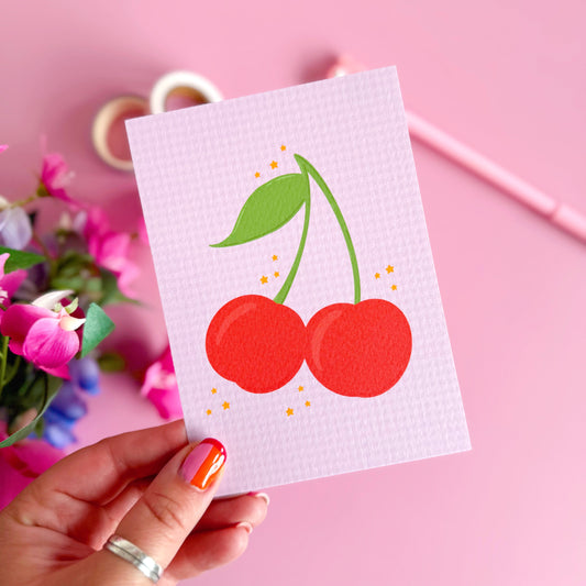Big Red Cherries - Textured A6 Postcard