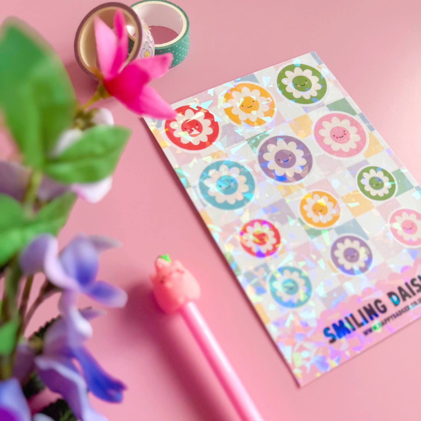 Smiling Daisies - Holographic Mini Sticker Sheet