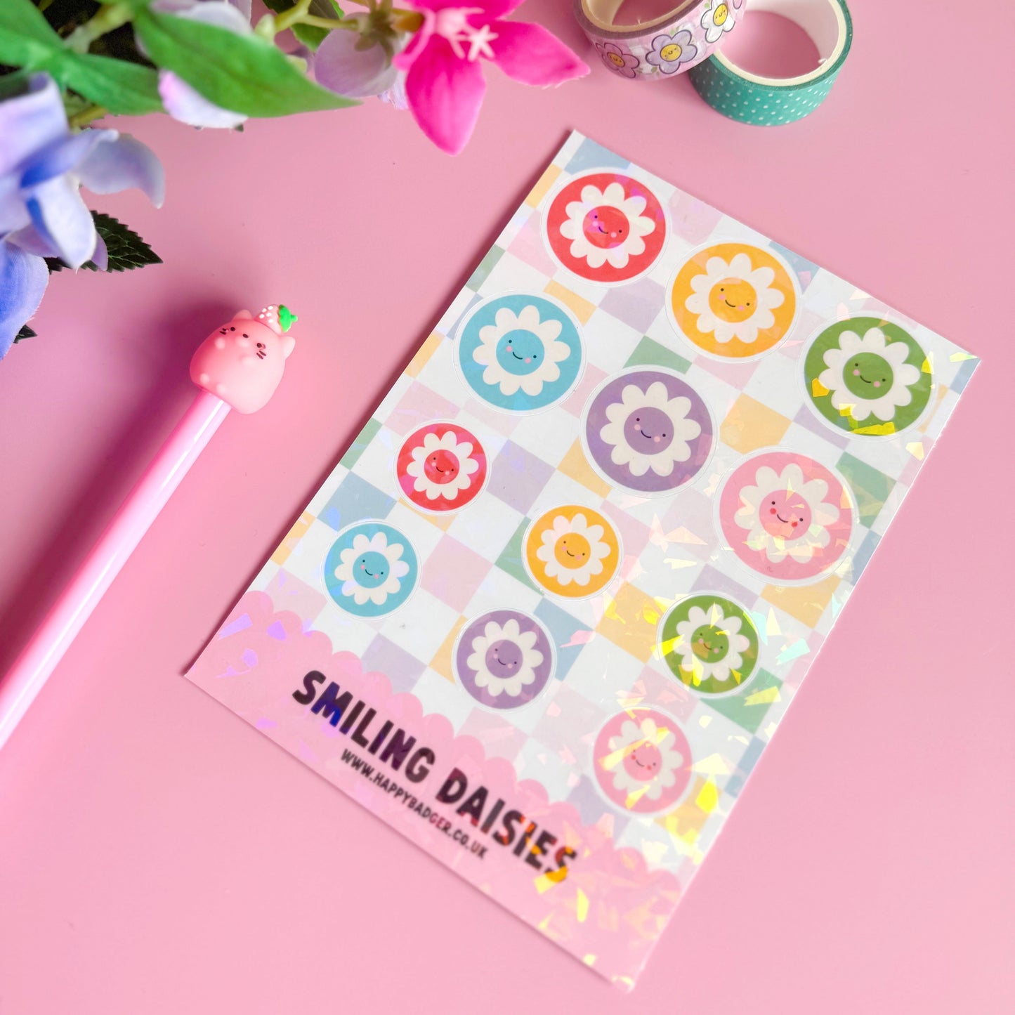 Smiling Daisies - Holographic Mini Sticker Sheet