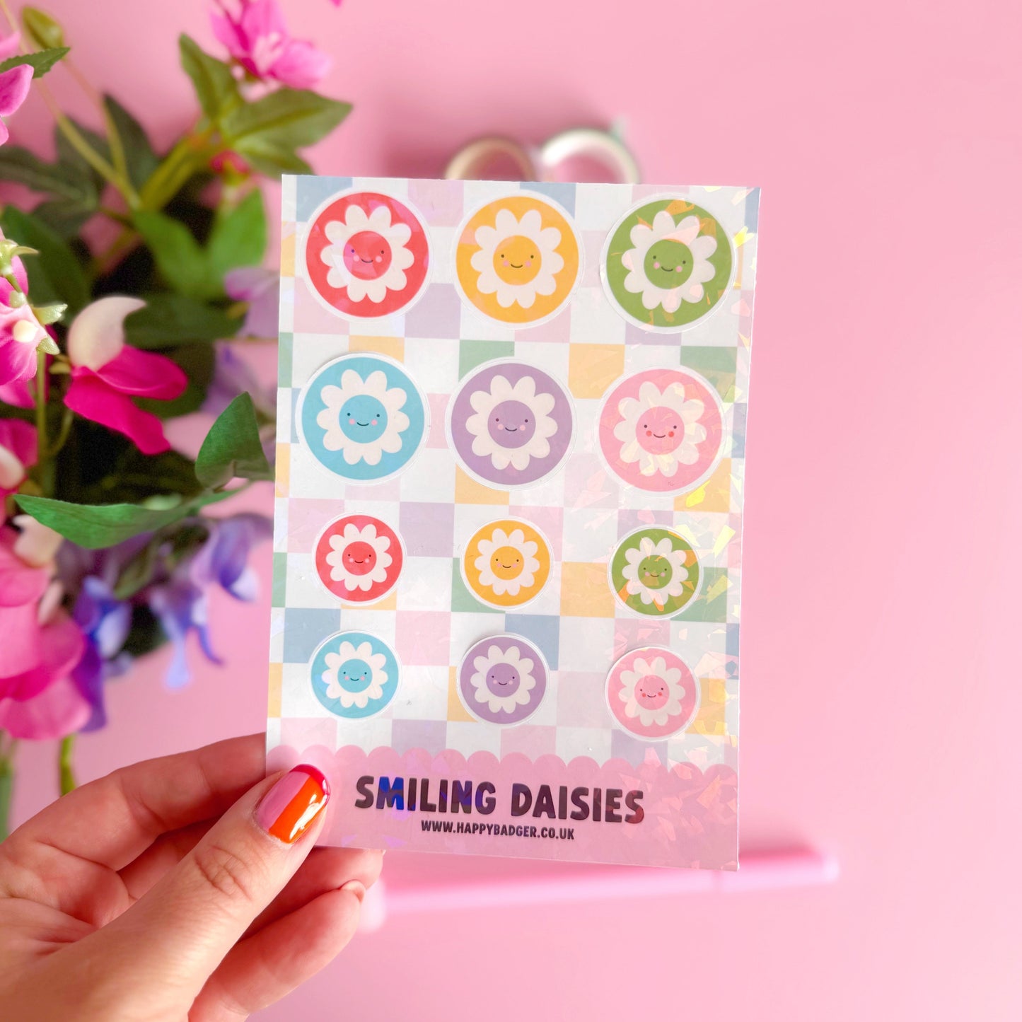 Smiling Daisies - Holographic Mini Sticker Sheet