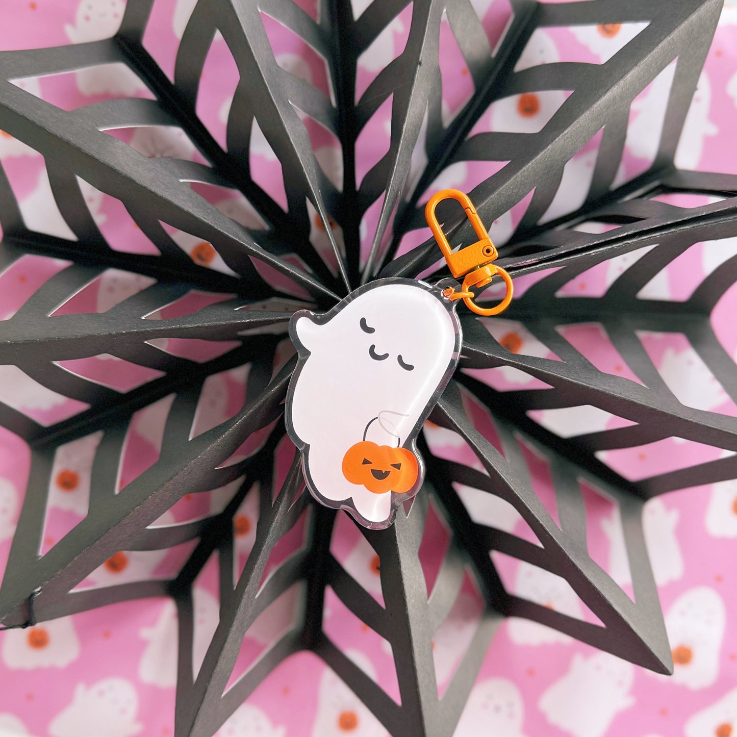 Gizmo The Ghost Keyring - Acrylic Double Sided Keyring with Orange Clasp