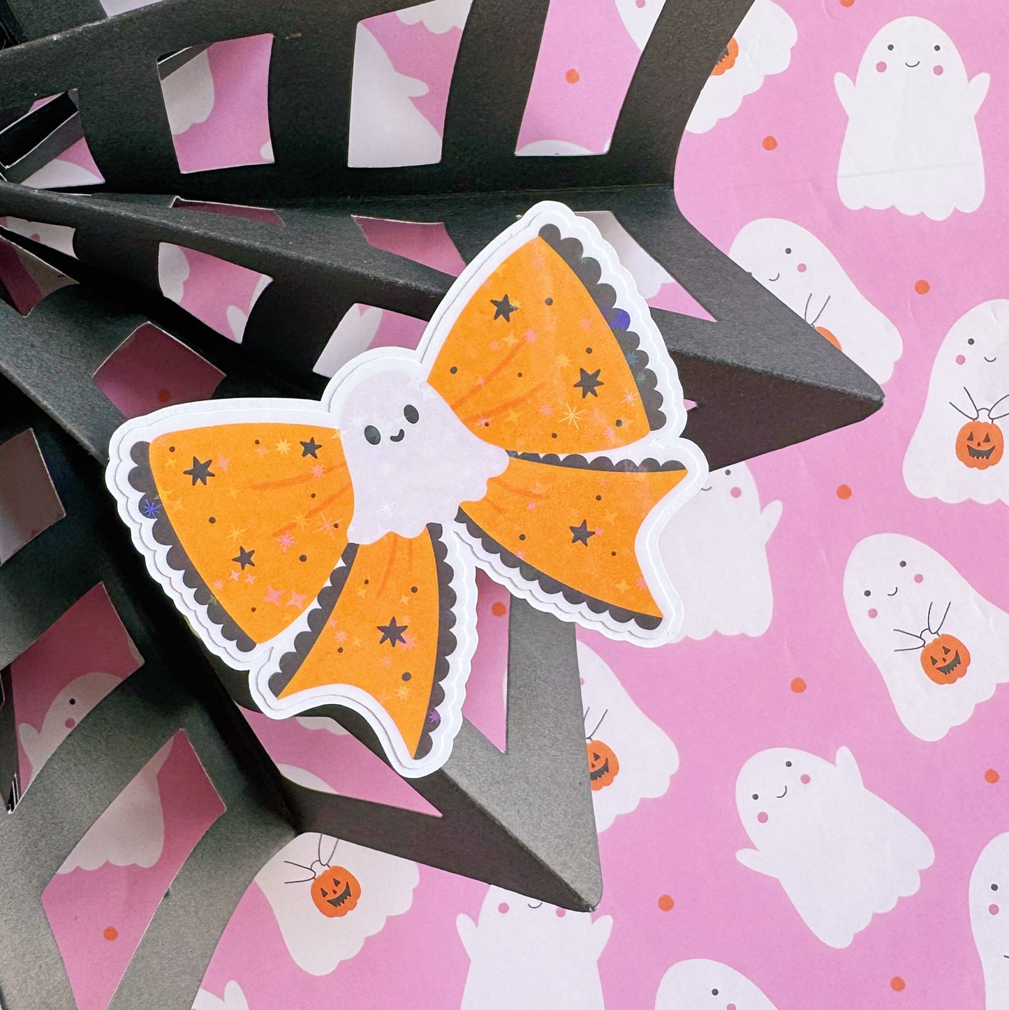 Ghost Bow Sticker - Halloween Holographic Sticker