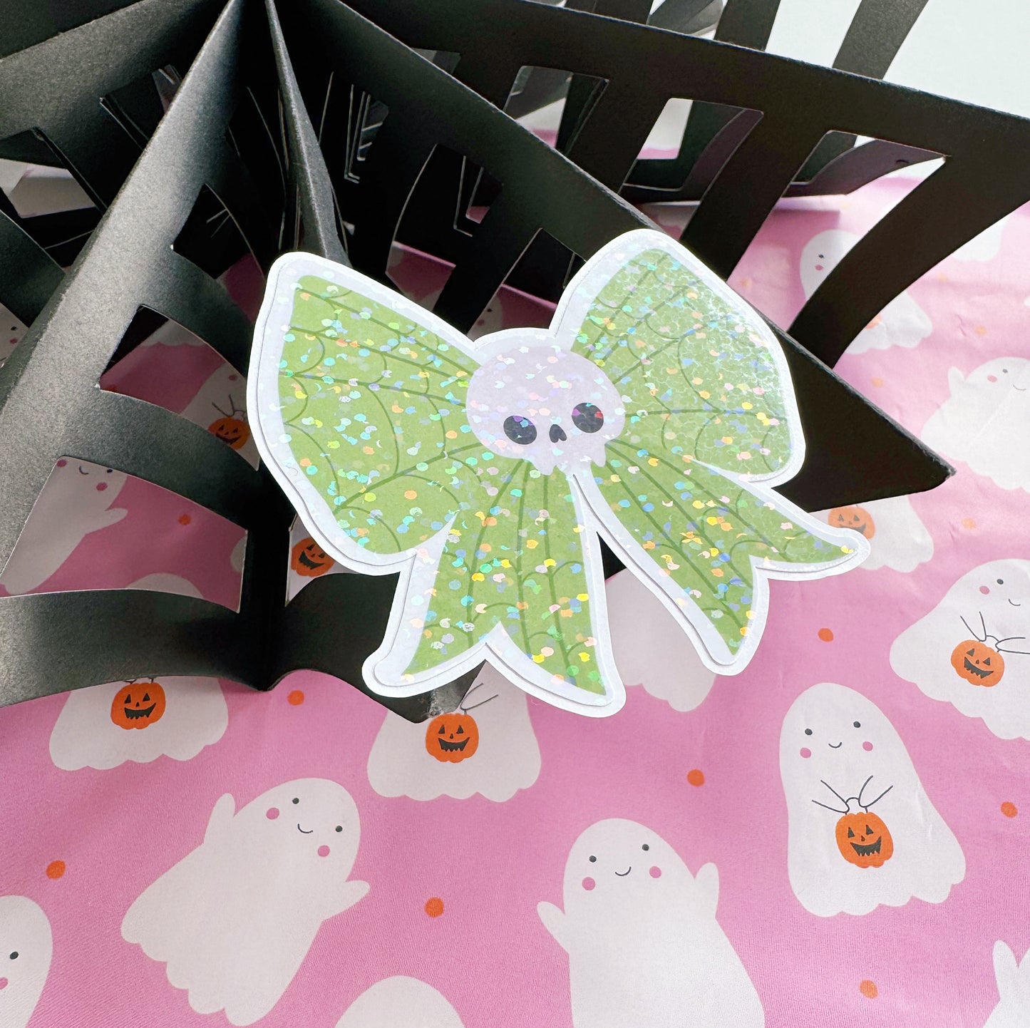 Skull Bow Sticker - Halloween Holographic Sticker