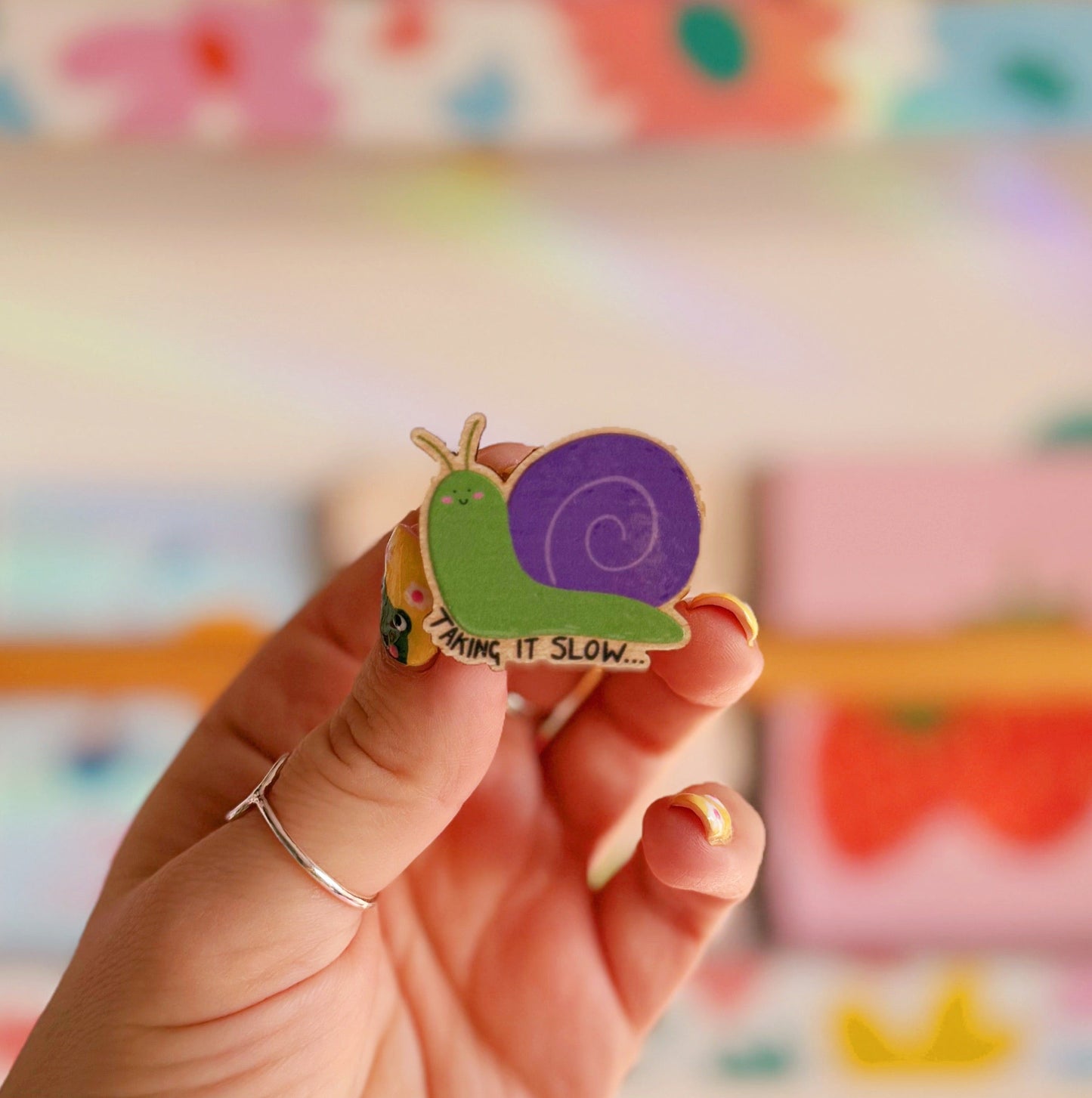 Sid The Snail Wooden Pin Badge
