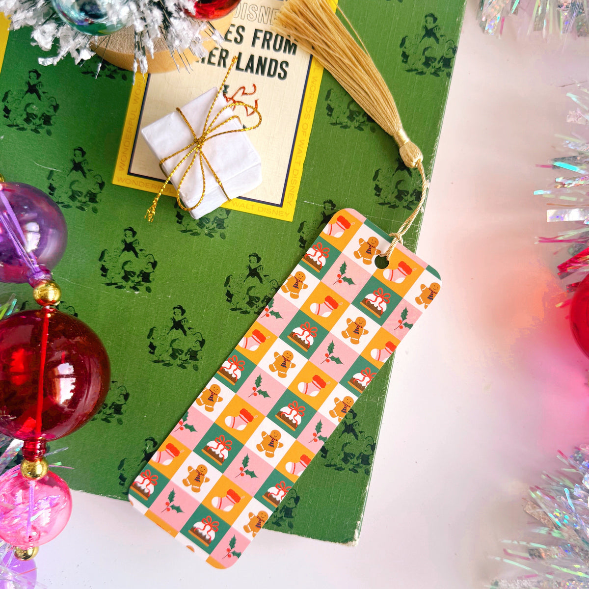 Christmas Checkerboard Pattern Bookmark with Tassel