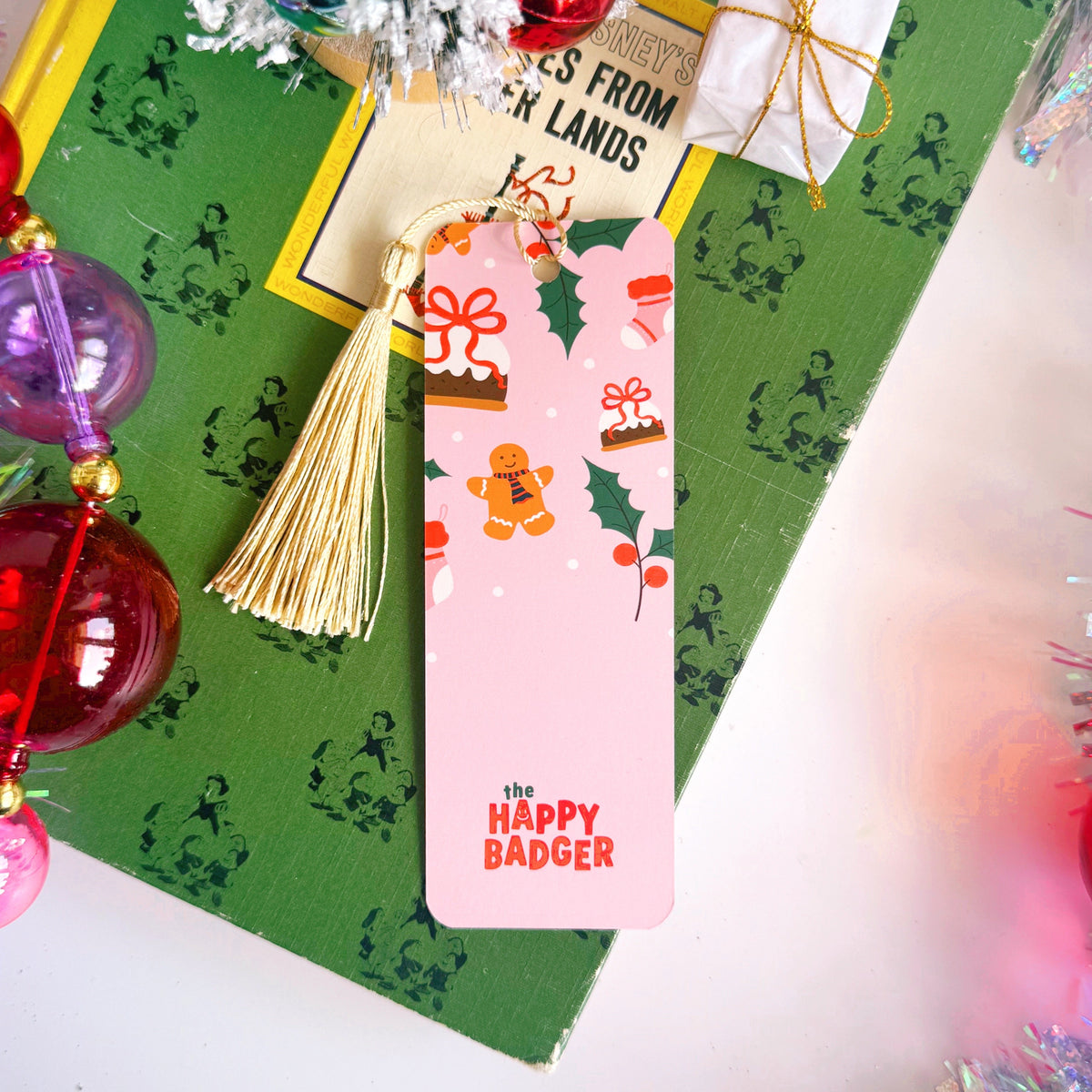 Christmas Checkerboard Pattern Bookmark with Tassel