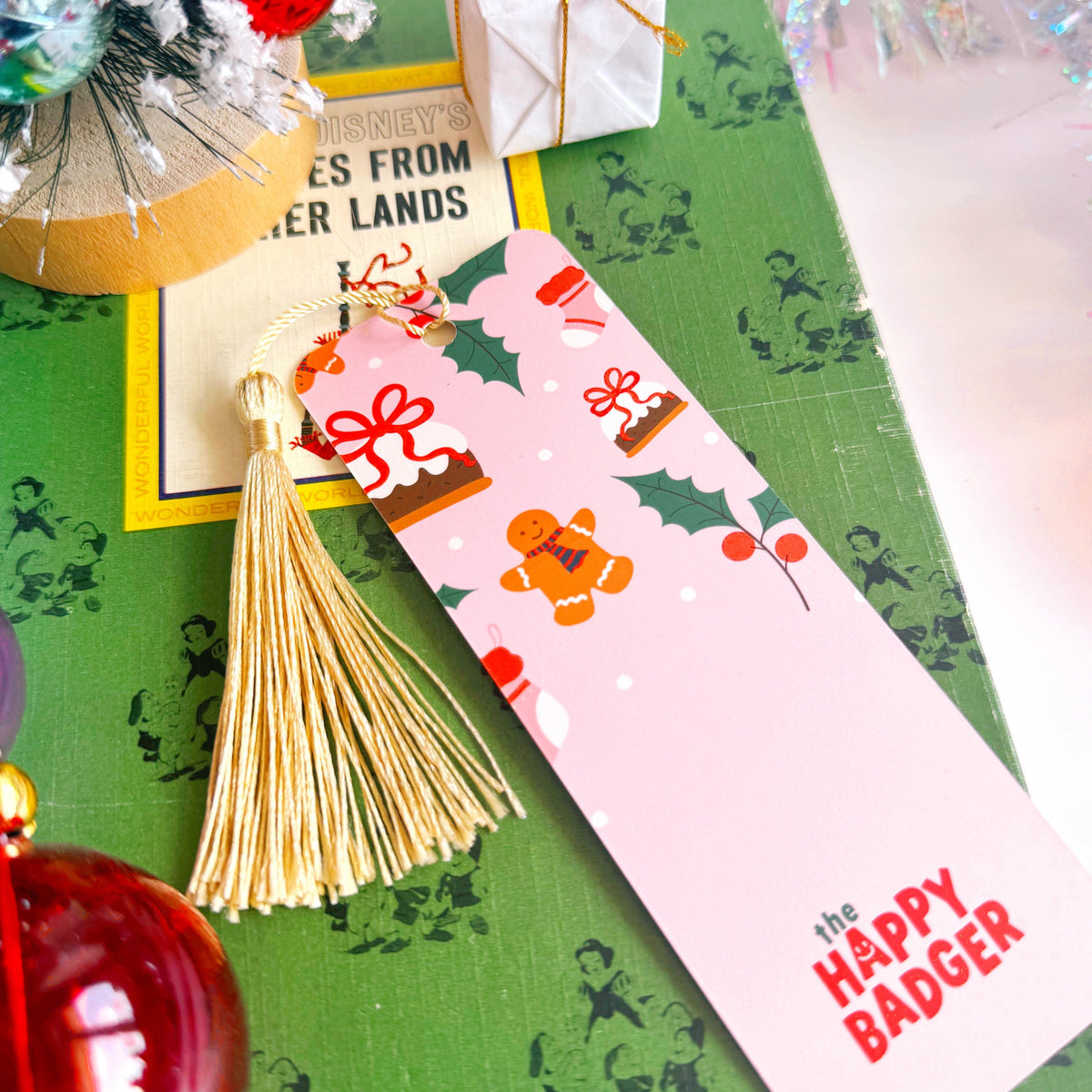 Christmas Checkerboard Pattern Bookmark with Tassel