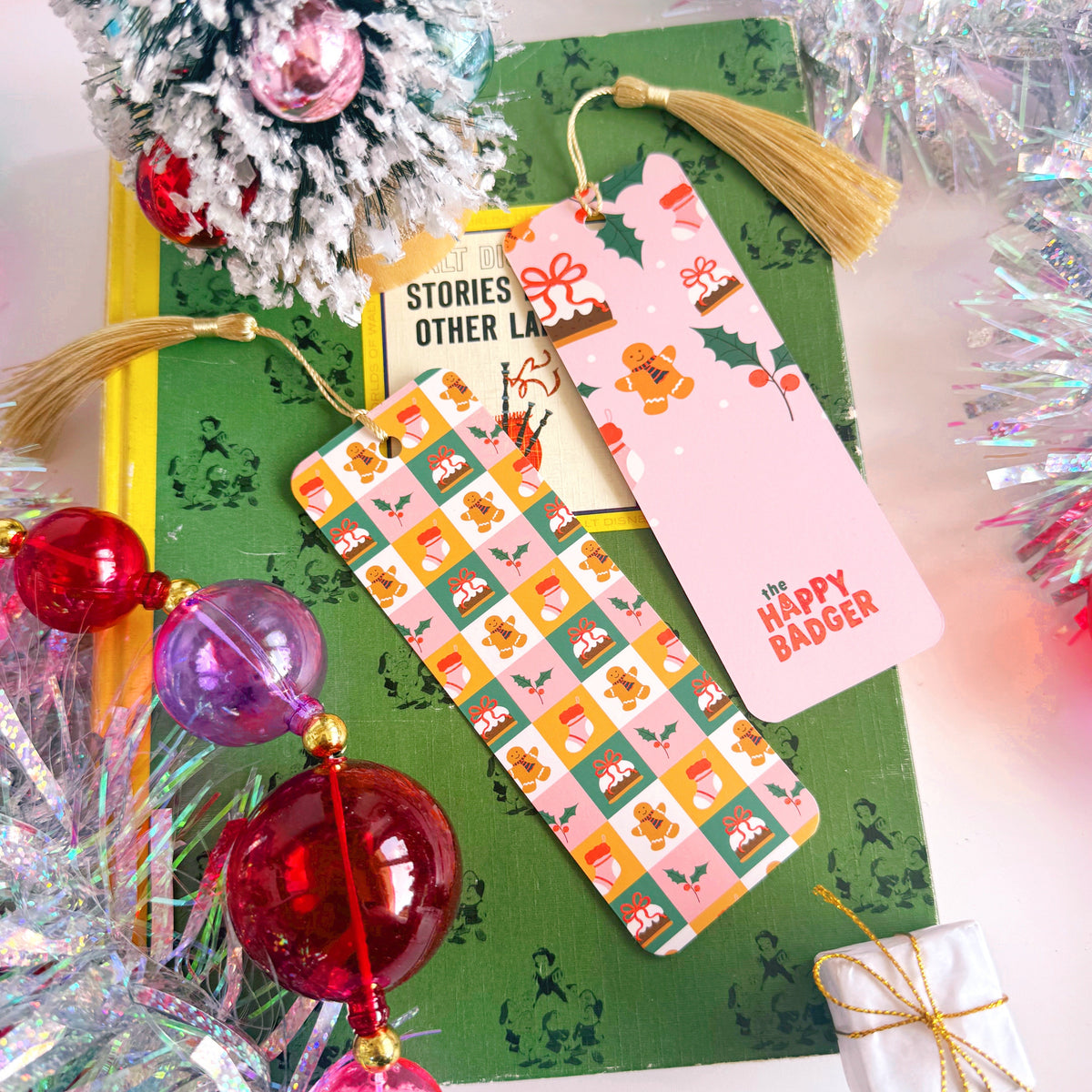 Christmas Checkerboard Pattern Bookmark with Tassel