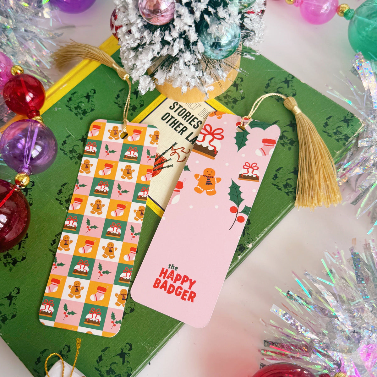 Christmas Checkerboard Pattern Bookmark with Tassel