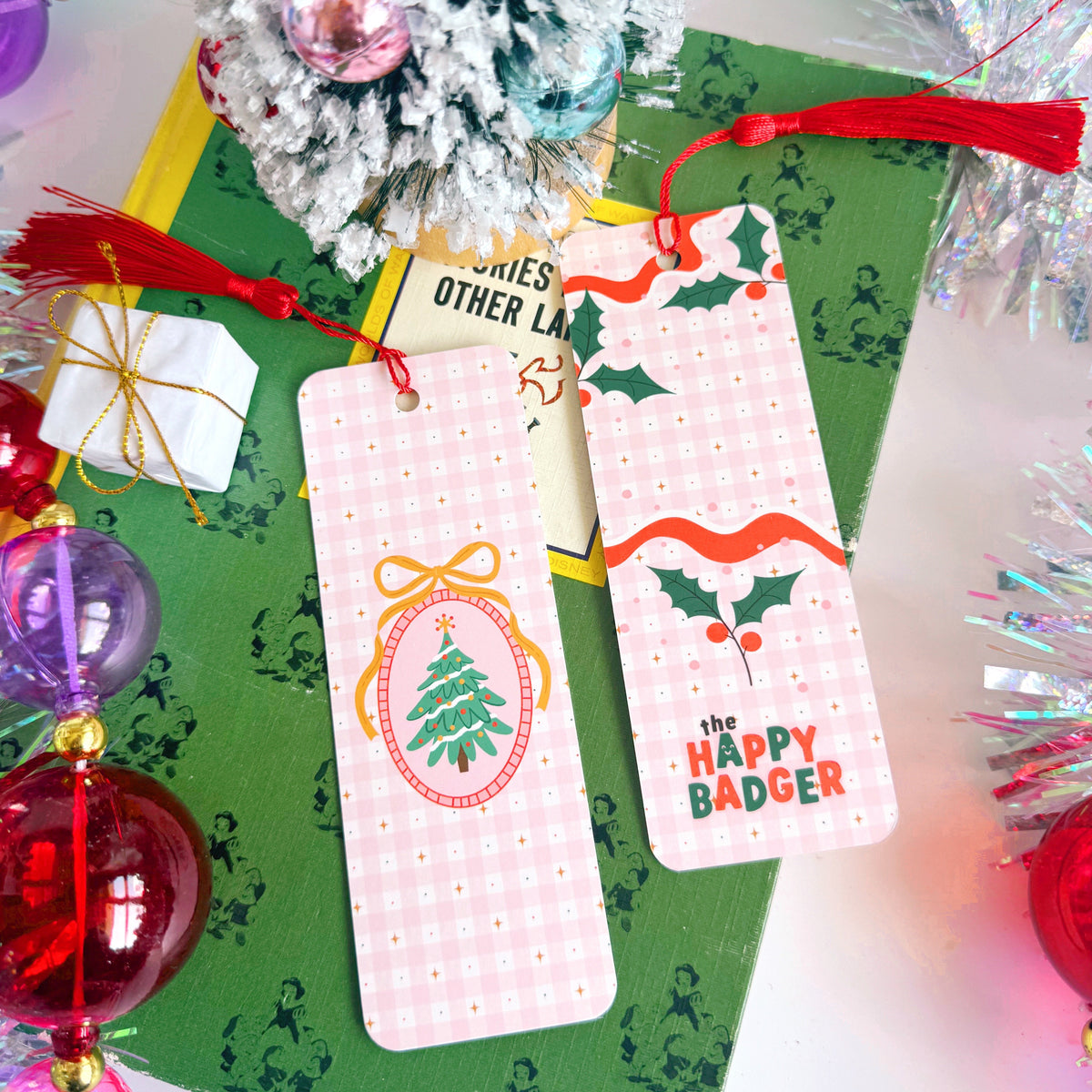 Christmas Tree Illustrated Bookmark with Tassel