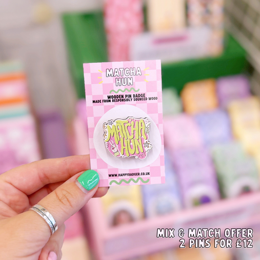 Matcha Hun Wooden Pin Badge