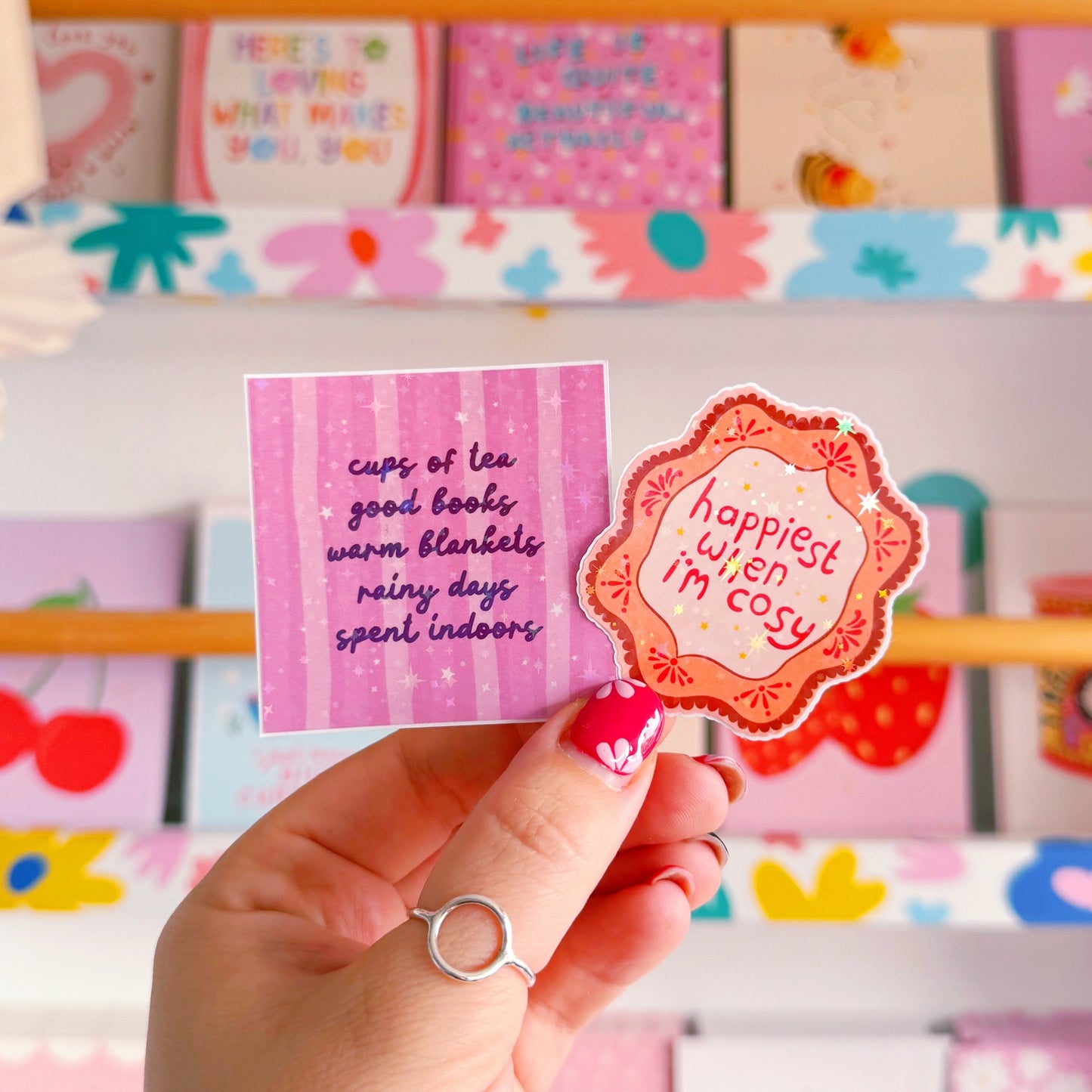 Cups of Tea and Good Books Sticker - Holographic Sticker