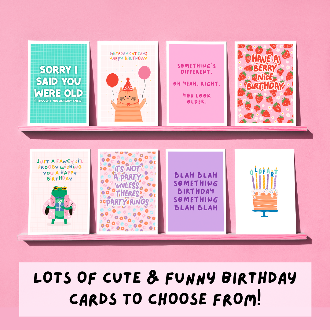 An image showing all the funny and cute birthday cards on offer at The Happy Badger.