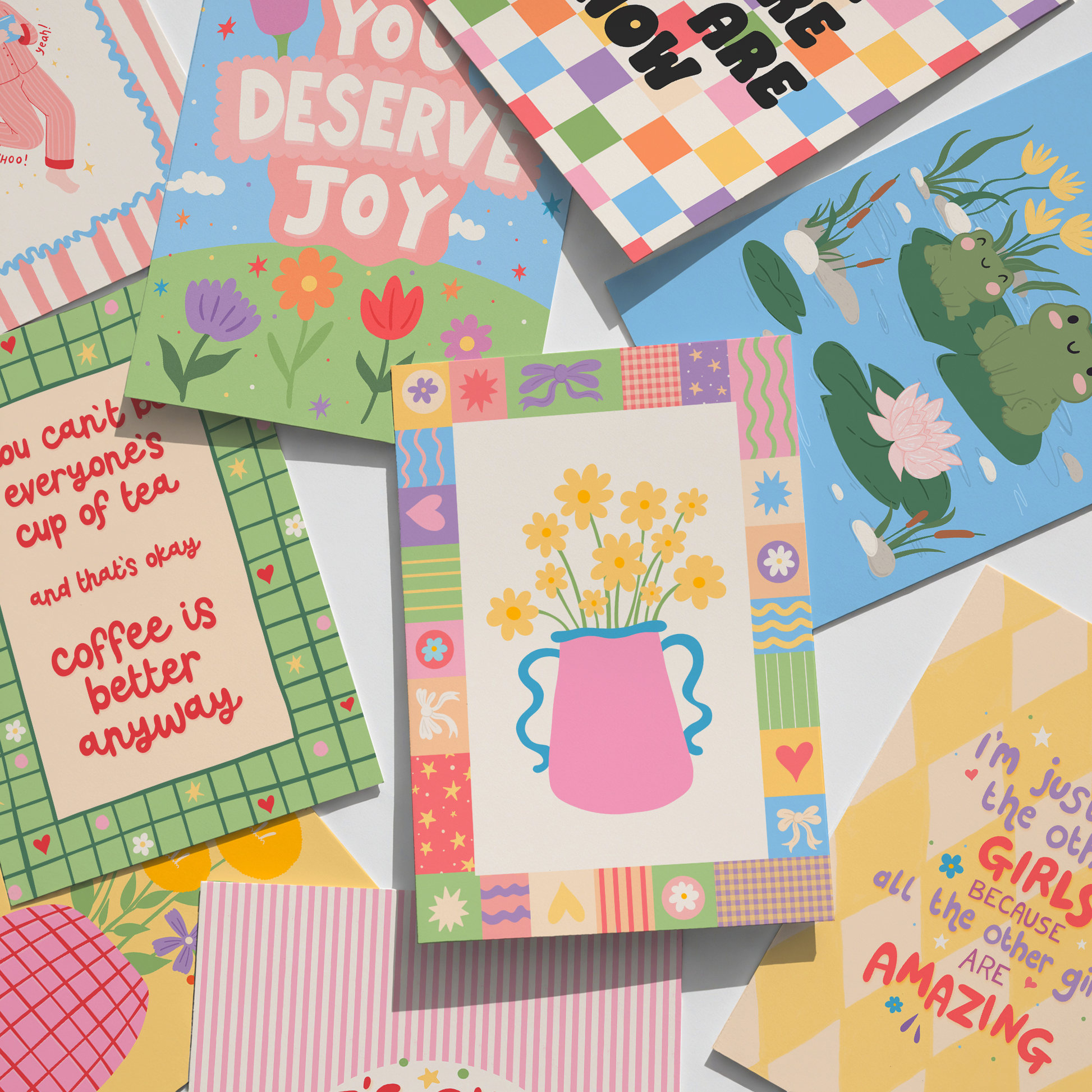 A selection of bright and colourful wall art prints