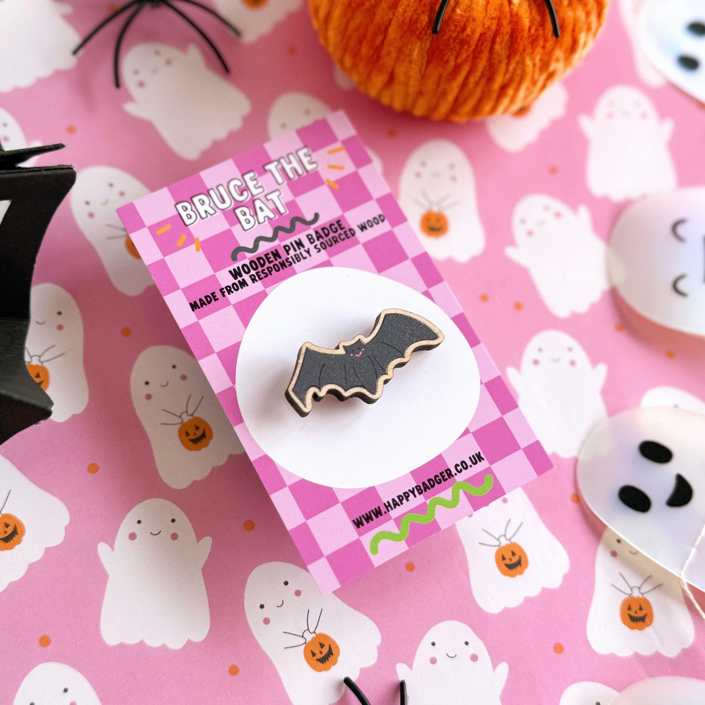 Bruce The Bat - Wooden Eco-Friendly Halloween Pin Badge