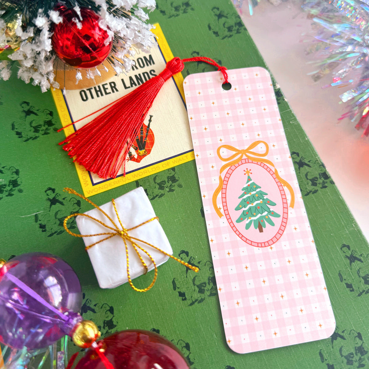 Christmas Tree Illustrated Bookmark with Tassel