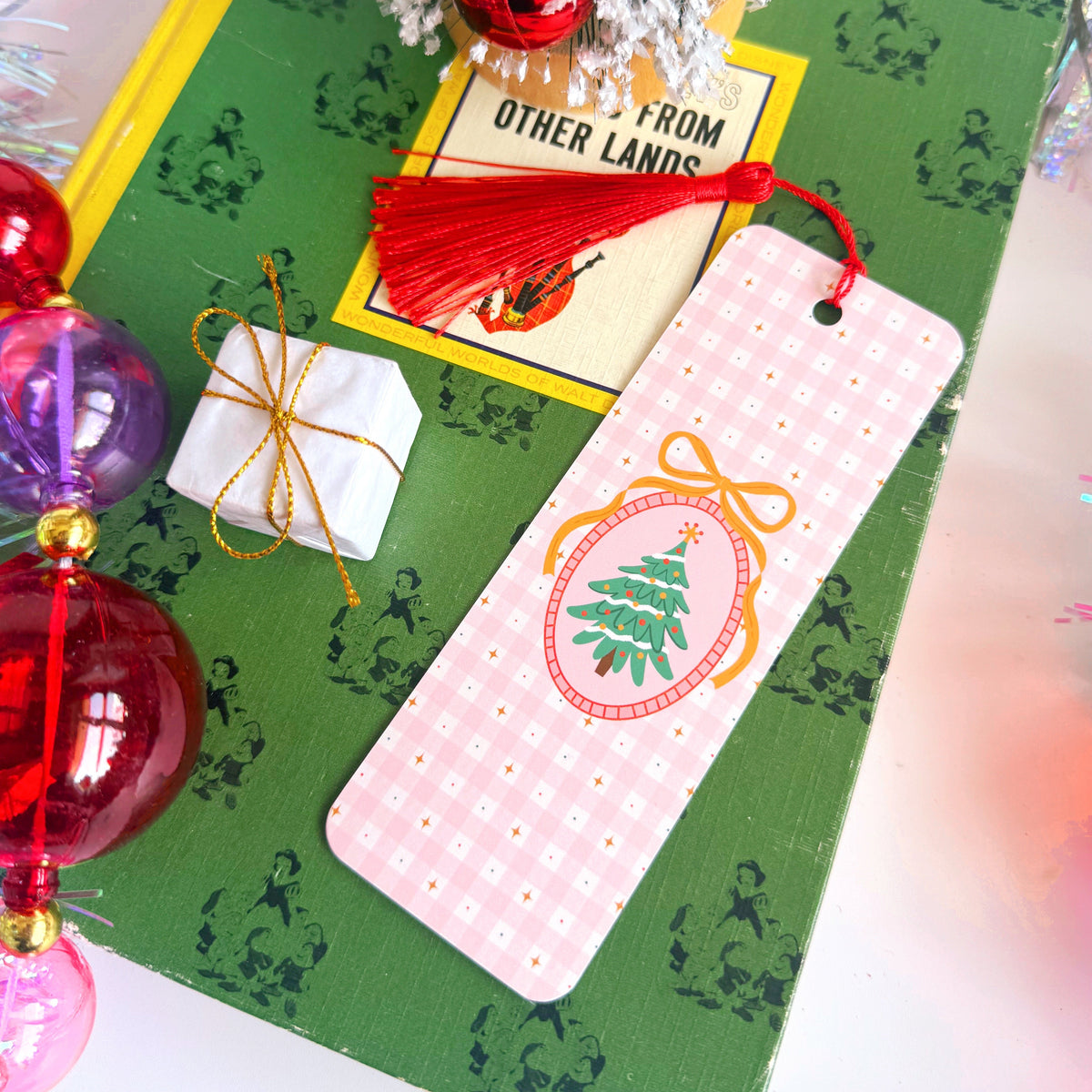 Christmas Tree Illustrated Bookmark with Tassel