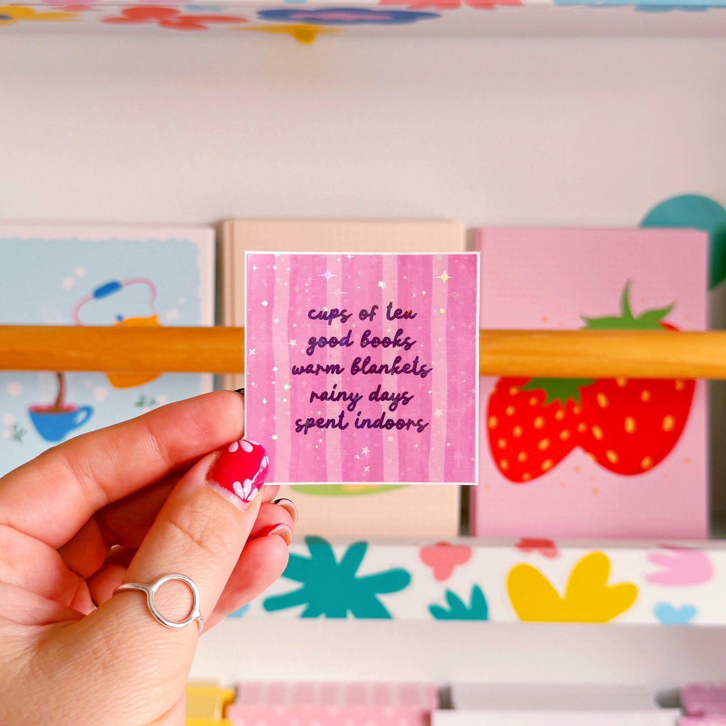Cups of Tea and Good Books Sticker - Holographic Sticker