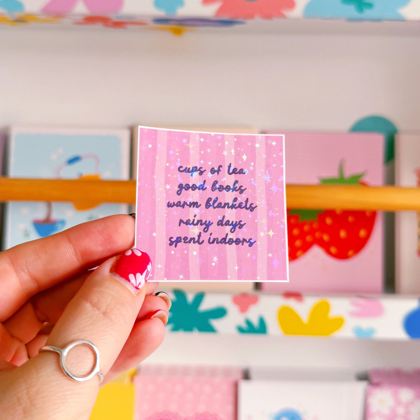 Cups of Tea and Good Books Sticker - Holographic Sticker