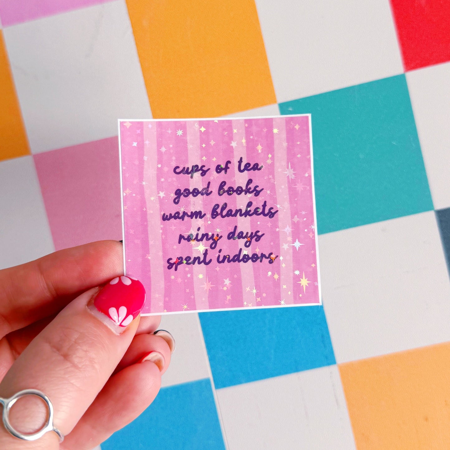 Cups of Tea and Good Books Sticker - Holographic Sticker